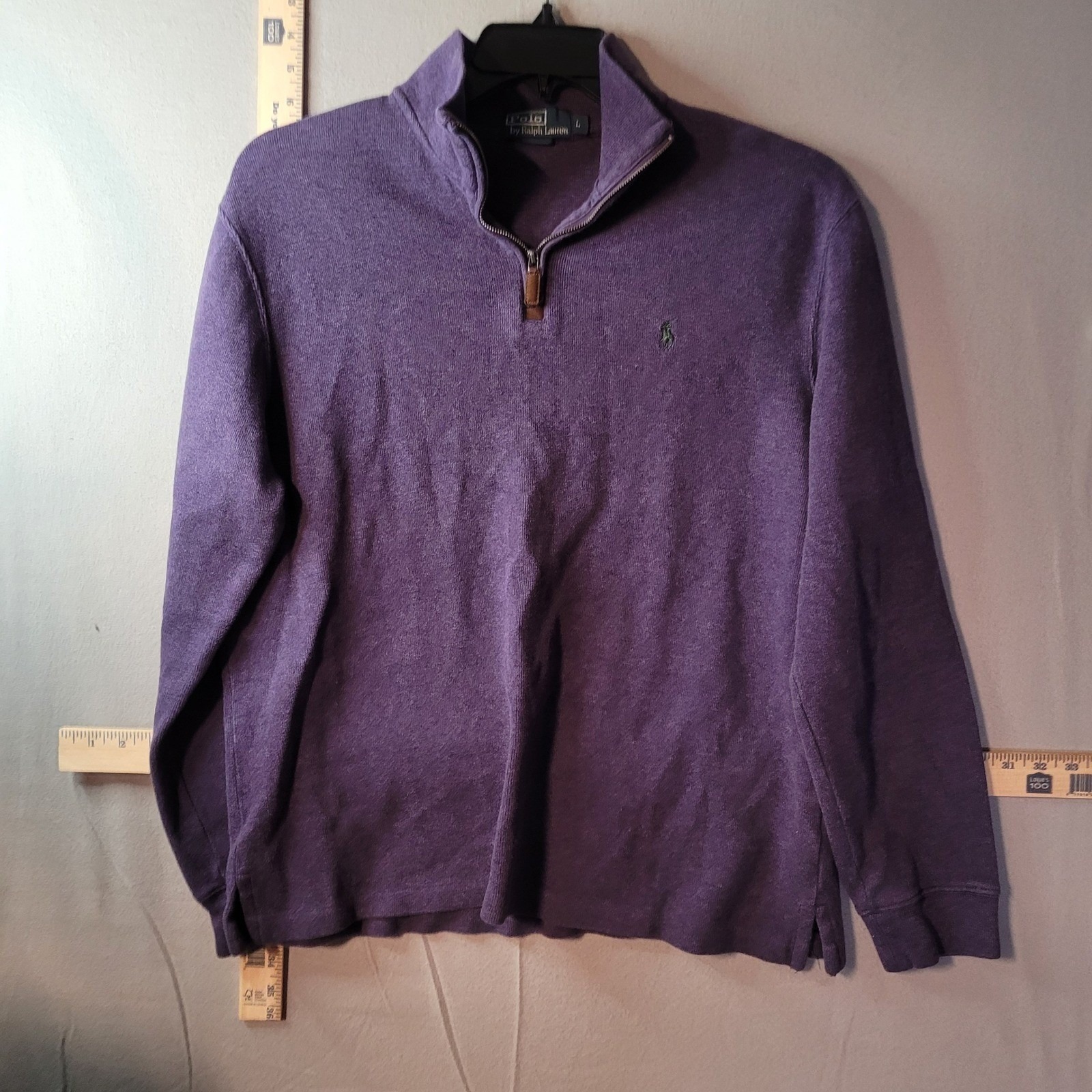 Polo Ralph Lauren Mens Large Purple Quarter Zip Pullover Sweater Pony Logo L